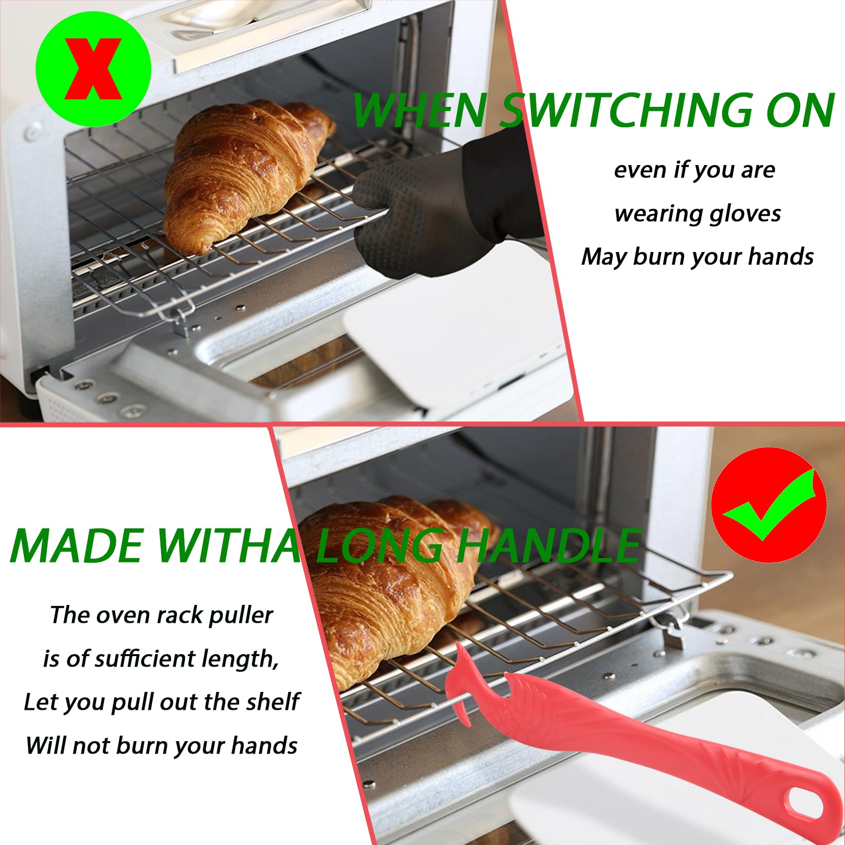 Oven Rack Push Pull Tool 2-Pack oven rack puller push pull stick tool(11 Inch), oven rack pullers with longer handle suitable for oven, toaster oven, air fryer, toaster oven