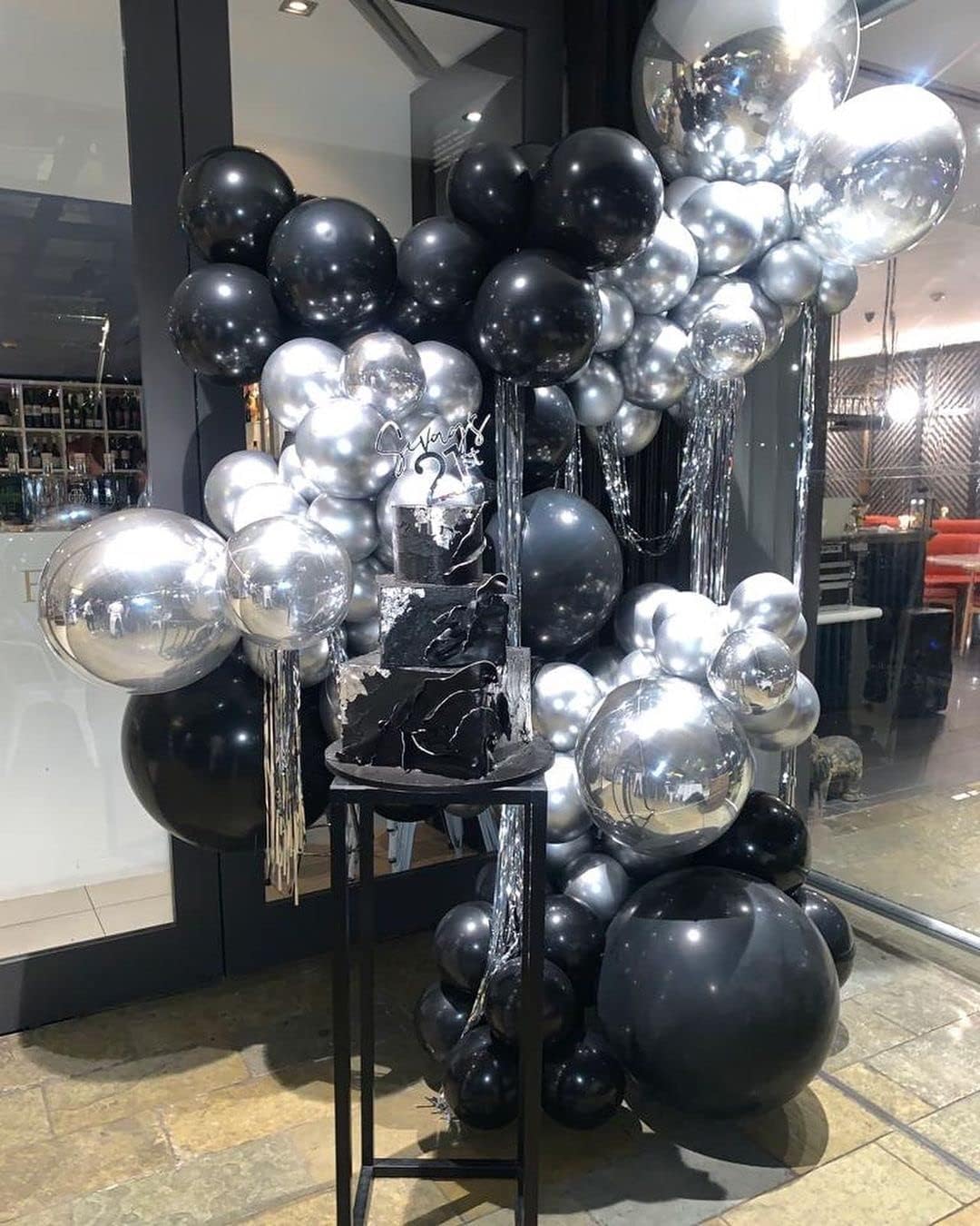 ADOINBY Black and Silver Balloon Arch Kit, 140Pcs Different Sizes inch Black Metallic Silver Balloons and Confetti Party Balloon Garland Kit for Birthday, Wedding, Graduation, Anniversary Decorations