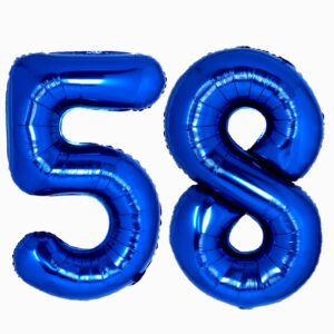 uwpvowsr blue number 58 balloons 40 inch foil number balloon 58th birthday balloons digit 58 helium big balloons for birthday party decorations wedding bachelorette bridal shower, blue number 58