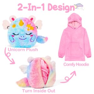 G.C Unicorn Stuffed Animal Plush Toys for Girls Kids Plushies, Tie-dye Unicorn Gifts 2 in 1 Pillow & Hoodie Soft Unicorn Plush, Christmas Birthday Gifts for Toddler Girls 3 4 5 6 7 8+ Years Old