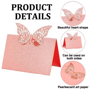 CRASPIRE 60Pcs Wedding Table Place Cards Pink Hollow Butterfly Paper 3D Seat Number Name Place Cards for Wedding Engagement Banquet Party Decoration Reception Holiday Birthday Dinner Supplies