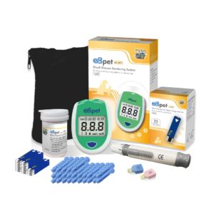 eBmonitor eBpet Blood Glucose Monitor System - Dogs and Cats Glucose Monitoring Kit 25 Blood Glucose Test Strips Lancing Device, Battery, 26 Gauge Sterile Lancets, and Carrying Case, Animal Care, Easy Switch between dogs and cats