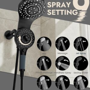 Shower Heads With Handheld Spray Combo, High Pressure 2 IN 1 Rainfall Shower Head with 9 Spray Modes, Anti-leak Shower Faucet with 72'' Stainless Steel Hose & Magnetic Hand Held Shower (Matte Black)