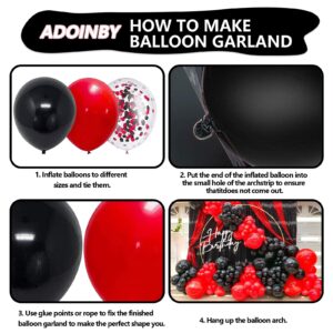 ADOINBY Red and Black Balloon Arch Kit, 140Pcs Different Sizes inch Black and Red Balloons and Confetti Party Balloon Garland Kit for Birthday, Wedding, Graduation, Anniversary, Prom Decorations