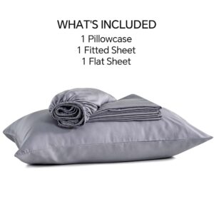 INFIIXSO Twin Sheets Set Grey - 100% Rayon Derived from Bamboo, 3 Pieces Cooling Sheets Set, Deep Pocket up to 16", Soft Silky Luxury Bedding Sheets & Pillowcases