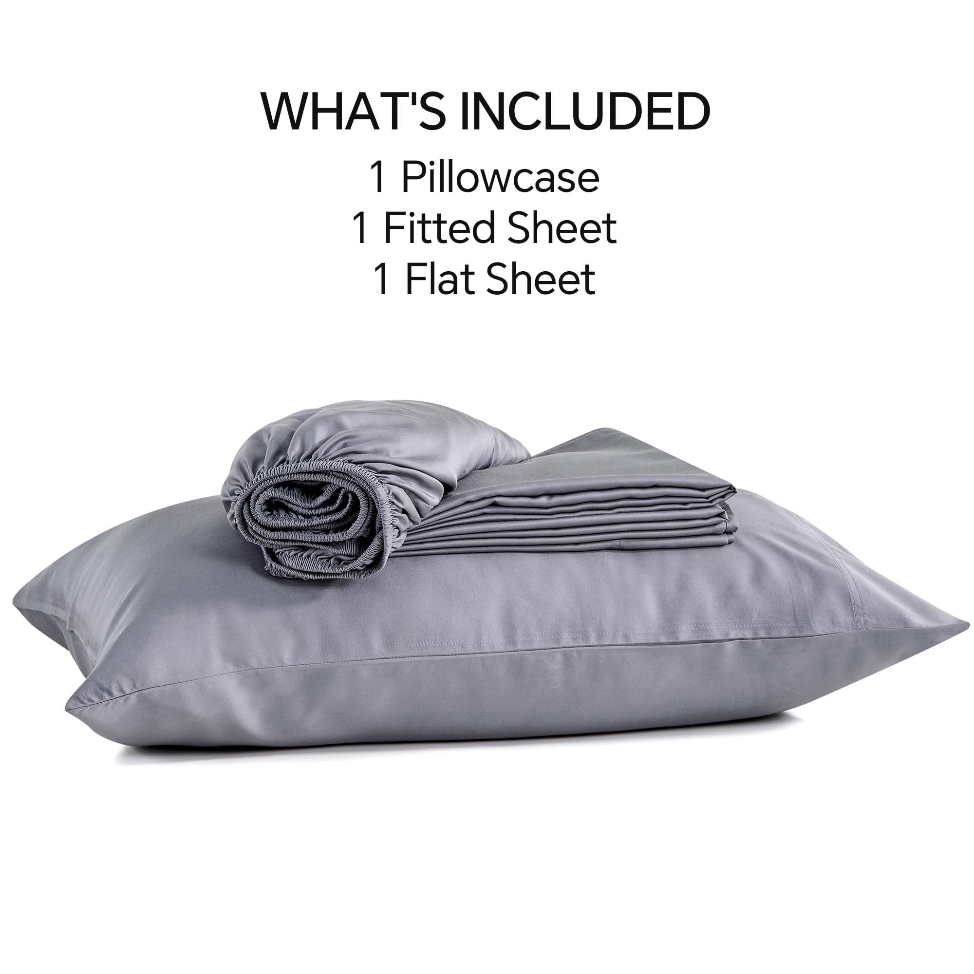 INFIIXSO Twin Sheets Set Grey - 100% Rayon Derived from Bamboo, 3 Pieces Cooling Sheets Set, Deep Pocket up to 16", Soft Silky Luxury Bedding Sheets & Pillowcases