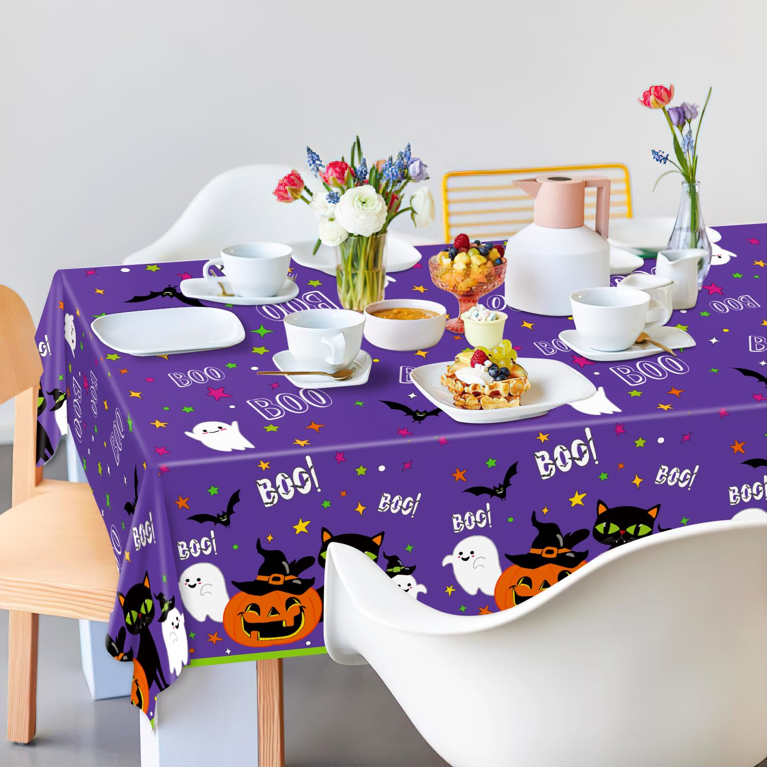 3 Pcs Halloween Tablecloth Large Disposable Plastic Table Covers for Halloween Parties, Bats and Pumpkins Plastic Table Cloth for Indoor Outdoor Halloween Decorations, 54x108 inch