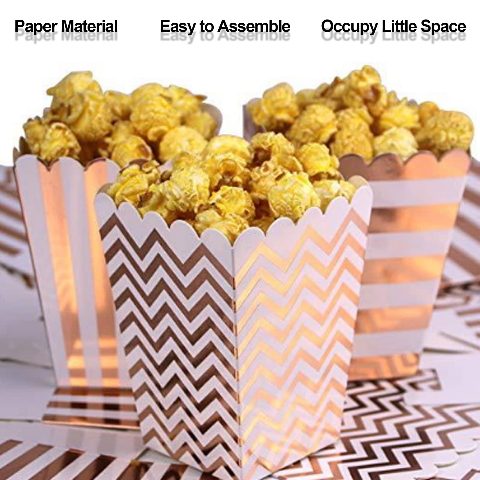 Popcorn Boxes 36PCS Large Capacity Popcorn Paper Boxes Buckets Top Opening Popcorn Cups Popcorn Container for Movie Party(Rose Gold)