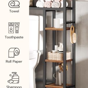 HOOBRO Over The Toilet Storage, 5-Tier Industrial Bathroom Organizer, Bathroom Space Saver with Toilet Paper Holder, Toilet Storage Rack, Small Spaces, Rustic Brown and Black BF84TS01