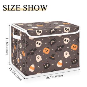 MFTJYO Halloween Cute Pumpkin Skull Cat Storage Bin with Lid Foldable Storage Box Washable Fabric Storage Cubes Bin Organizer Basket Closet for Home Bedroom Closet Nursery Office