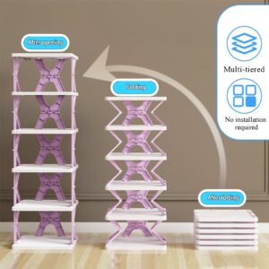 HUYFGDYSA 6 Tier Foldable Shoe Rack Tall Organizer- Narrow Free Installation Small Shoe Rack for Front Door Entrance Shoe Storage Flexible and Shelf Space Saving Organizer for Closet(Gray)