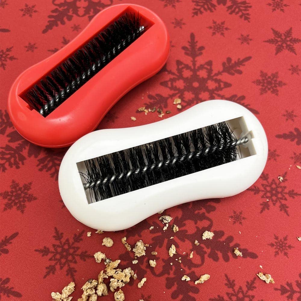 Table Crumb Sweeper 1 Pack White or Red 5.5" X 2.75" Inches Cleanning Brush Reusable Handheld Crumb Sweeper Nutshell Soft Bristles Debris Collector for Table Mat Bed Cleaner Rolling Portable Vacuum