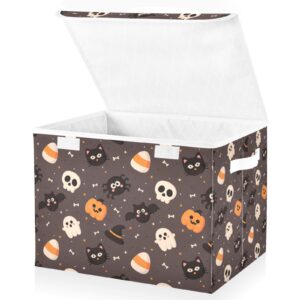 mftjyo halloween cute pumpkin skull cat storage bin with lid foldable storage box washable fabric storage cubes bin organizer basket closet for home bedroom closet nursery office