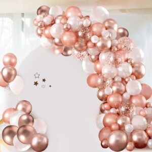 140PCS Rose Gold Garland Balloons Rose Gold Chrome Ballons Arch Kit with Confetti Balloon for Baby Shower Birthday Wedding Bachelorette Party Decor