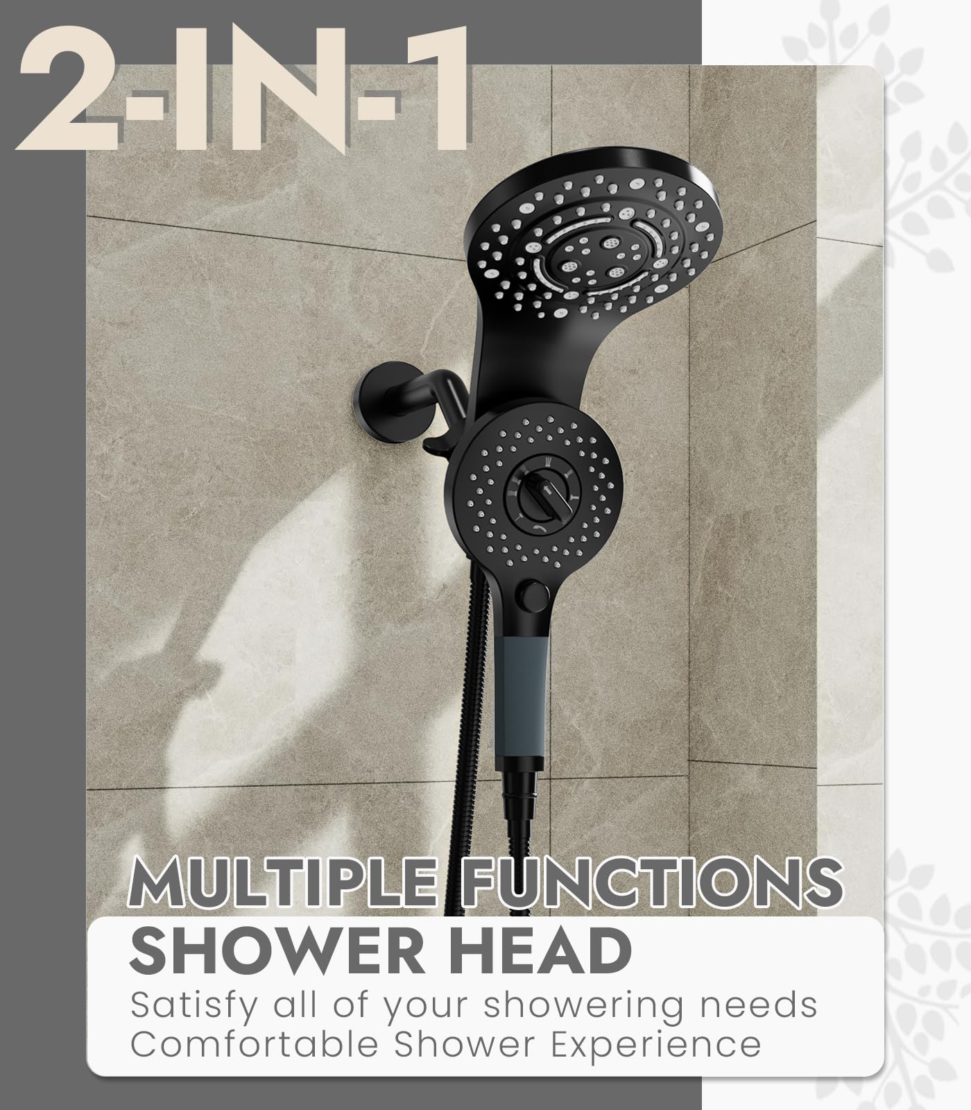 Shower Heads With Handheld Spray Combo, High Pressure 2 IN 1 Rainfall Shower Head with 9 Spray Modes, Anti-leak Shower Faucet with 72'' Stainless Steel Hose & Magnetic Hand Held Shower (Matte Black)