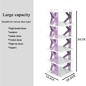 HUYFGDYSA 6 Tier Foldable Shoe Rack Tall Organizer- Narrow Free Installation Small Shoe Rack for Front Door Entrance Shoe Storage Flexible and Shelf Space Saving Organizer for Closet(Gray)