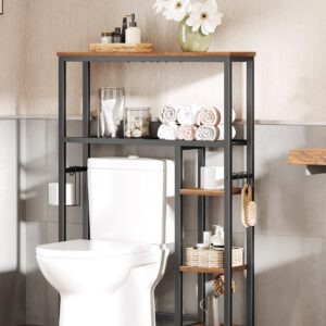 HOOBRO Over The Toilet Storage, 5-Tier Industrial Bathroom Organizer, Bathroom Space Saver with Toilet Paper Holder, Toilet Storage Rack, Small Spaces, Rustic Brown and Black BF84TS01