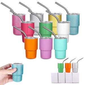 needbrock 10 pcs mini tumbler shot glass with straw, 3oz sublimation shot glass tumblers set stainless steel double wall vacuum insulated shot glasses cups for cocktail coffee whiskey beer