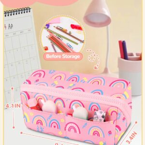 LISEVO Aesthetic Cute Large Pencil Case, Unique Big Capacity Colored Rainbow Pencil Cases Pouch School Office Stationery Organizer Bag for Girls Women with Compartments & Zipper