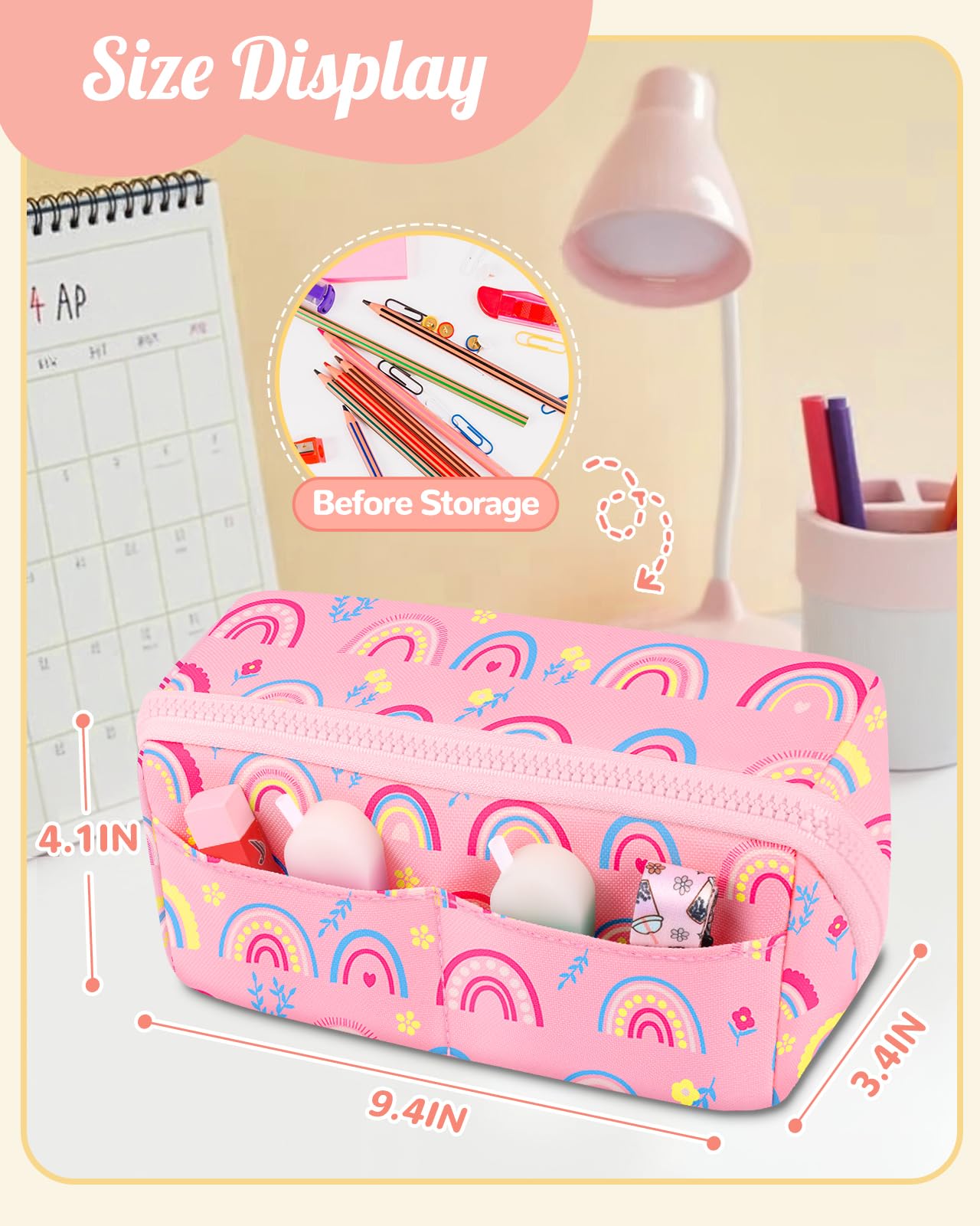 LISEVO Aesthetic Cute Large Pencil Case, Unique Big Capacity Colored Rainbow Pencil Cases Pouch School Office Stationery Organizer Bag for Girls Women with Compartments & Zipper