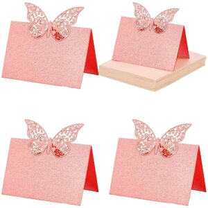 craspire 60pcs wedding table place cards pink hollow butterfly paper 3d seat number name place cards for wedding engagement banquet party decoration reception holiday birthday dinner supplies