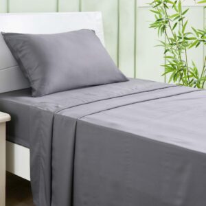 INFIIXSO Twin Sheets Set Grey - 100% Rayon Derived from Bamboo, 3 Pieces Cooling Sheets Set, Deep Pocket up to 16", Soft Silky Luxury Bedding Sheets & Pillowcases