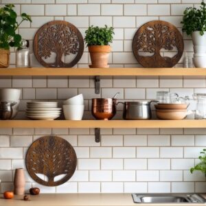 Beeveer 3 Pcs Life Tree Wooden Trivets Round Plates Hot Dishes Trivet Heat Resistant Hot Pan Holder Winter 8 Inch(Brown)