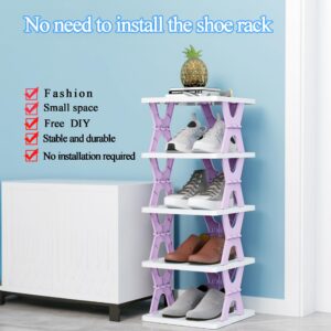 HUYFGDYSA 6 Tier Kids Shoe Rack Narrow Free Installation Foldable Organizer- Small Shoe Rack for Front Door Entrance Shoe Storage Flexible and Shoe Shelf Space Saving Organizer for Closet(Purple-X)