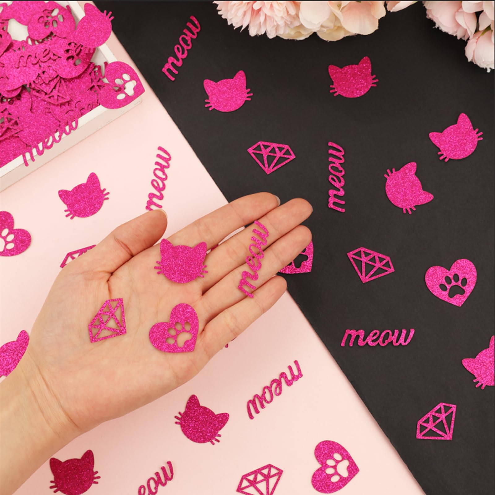 200 Pieces Cat Themed Confetti for Bachelorette Party - Last Meow Before The Vow Decorations, Cat Bridal Shower Confetti Table Scatter Decor, Meow Cat Party Supplies