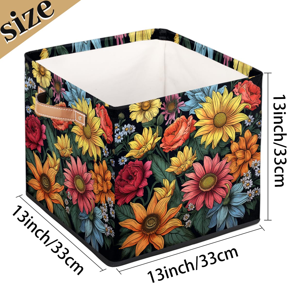 JXDXHCW 13x13 Inch Storage Basket Bin Wildflower Floral Pattern Polyester Cloth Storage Cube Box Toys Clothes Towels Organizer for Kids Room Bedroom Shelves Pantry