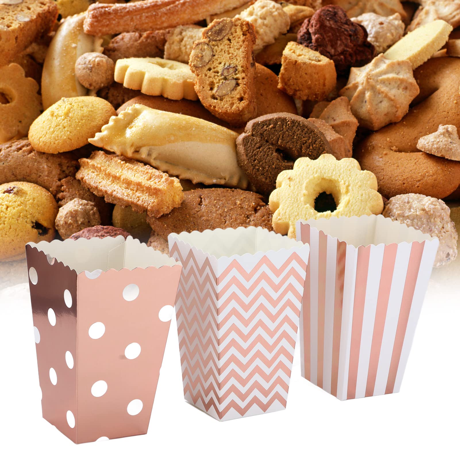 Popcorn Boxes 36PCS Large Capacity Popcorn Paper Boxes Buckets Top Opening Popcorn Cups Popcorn Container for Movie Party(Rose Gold)