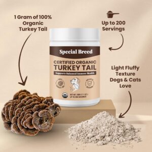 Special Breed Turkey Tail Mushroom for Dogs and Cats - Certified Organic Turkey Tail Powder, Canine Immune Support, 200 Grams