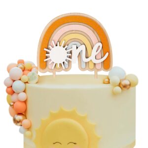 muweol the sun wooden cake topper - boho theme 1st/first birthday party decoration,hippie rainbow baby shower supplies for baby boys girls (boho sun topper)