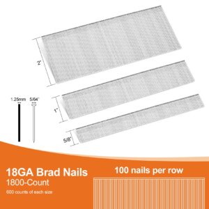 PINOZE 4200-Count 18 Gauge 1/4" Narrow Crown Staples (1-1/2" 1-1/4" 1" 3/4" 1/2") & 18GA Brad Nails (2" 1" 5/8"), Heavy Duty Galvanized Upholstery Staple for Pneumatic/Electric Stapler Gun/Brad Nailer