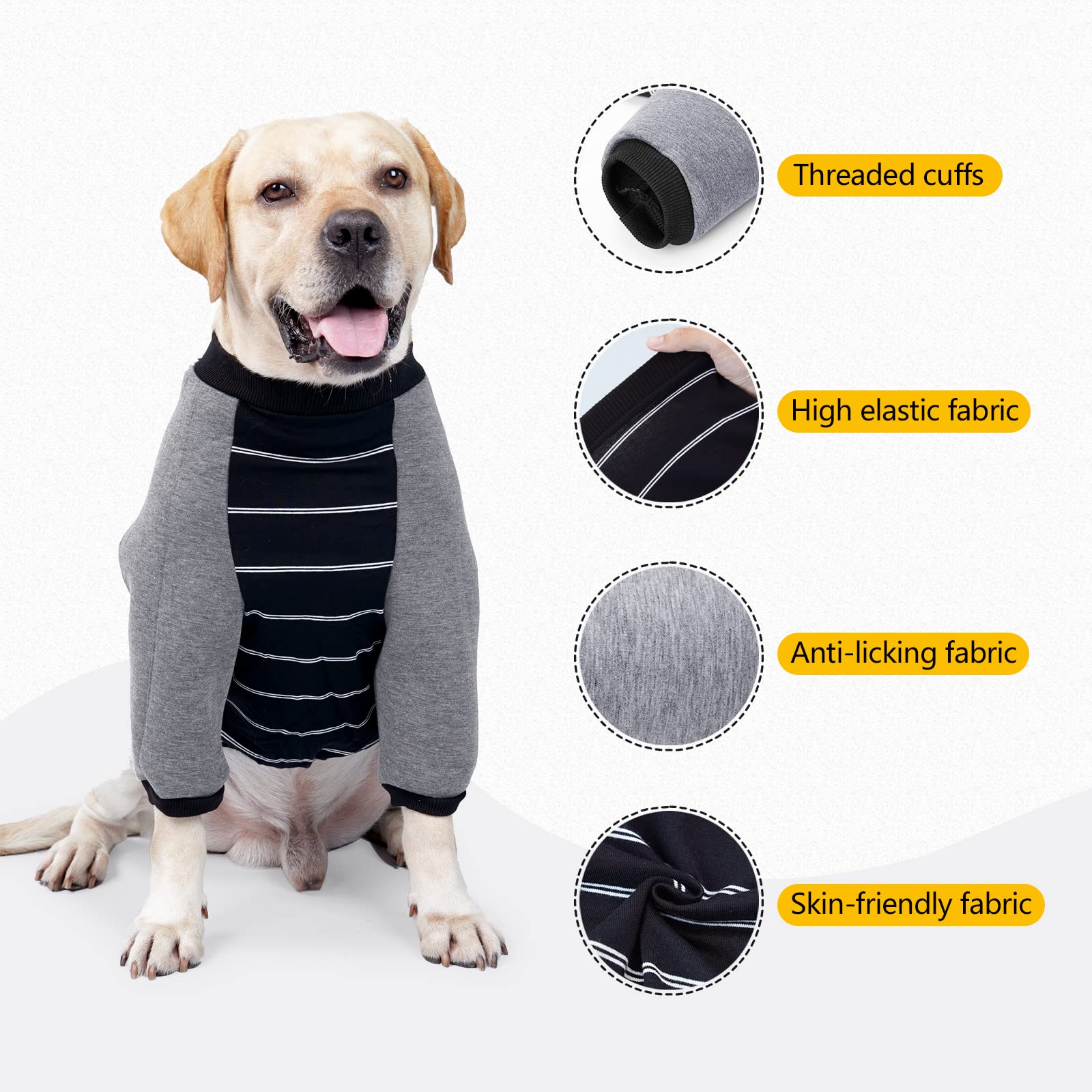 HDKUW Dog Elbow Protector Shirt, Dog Leg Recovery Suit for Prevent Licking Wound, Dog Shirt with Mesh Pad for Small Medium Large Dogs Black XXL