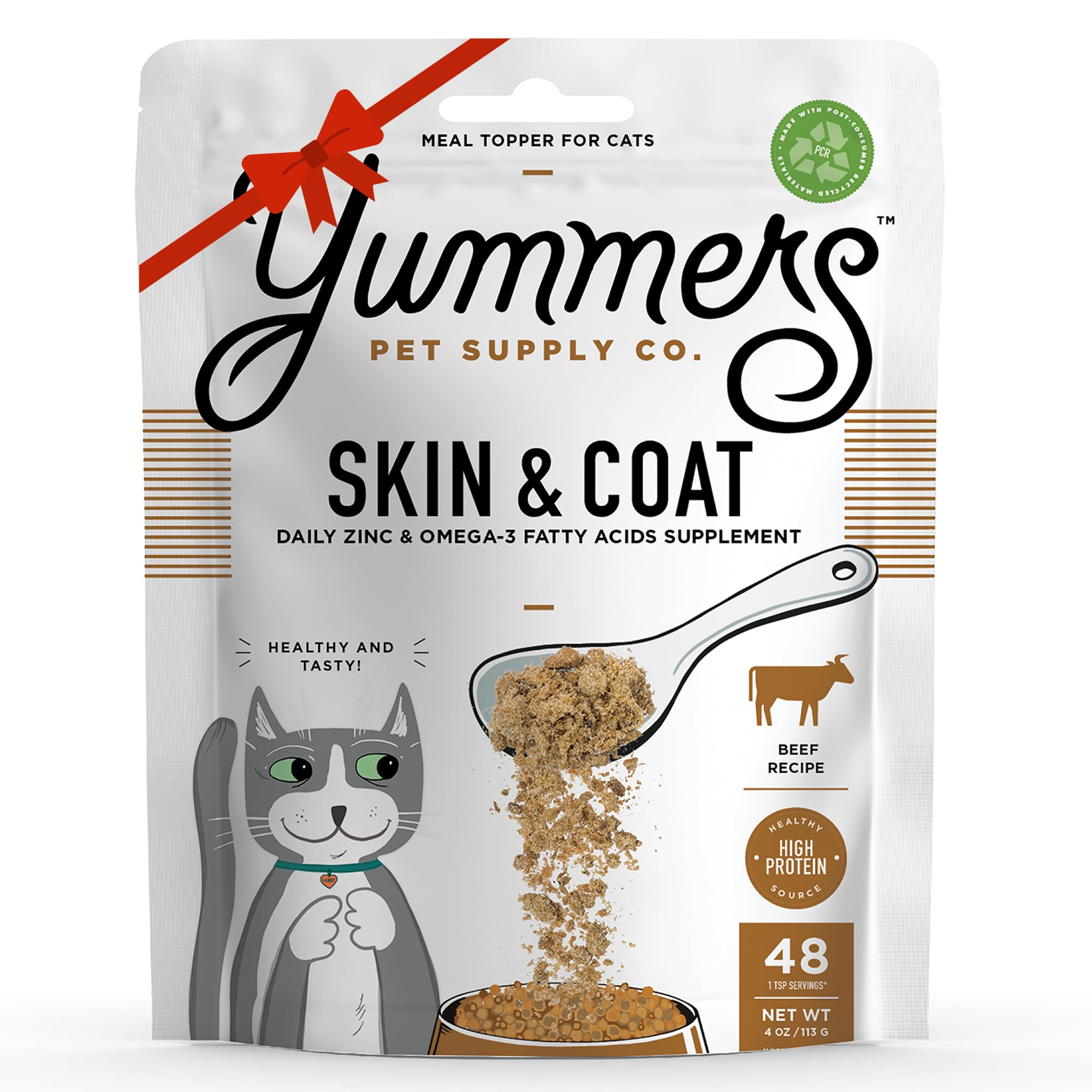 Yummers Skin & Coat, Zinc & Omega-3 Fatty Acids Supplement, Beef Recipe, 4 oz. - Yummers Cat Food Toppers - Cat Food Supplement Toppers - Cat Food Topper Supplement for Heart Health - Cat Food Topping