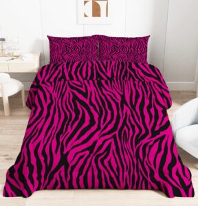 tbuekli zebra print comforter set girls women pink black zebra stripes bedding sets full animal skin decor down alternative duvet insert for kids teens bedroom dorm room, ultra soft 3pcs