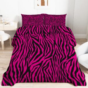 TBUEKLI Zebra Print Comforter Set Girls Women Pink Black Zebra Stripes Bedding Sets Full Animal Skin Decor Down Alternative Duvet Insert for Kids Teens Bedroom Dorm Room, Ultra Soft 3Pcs