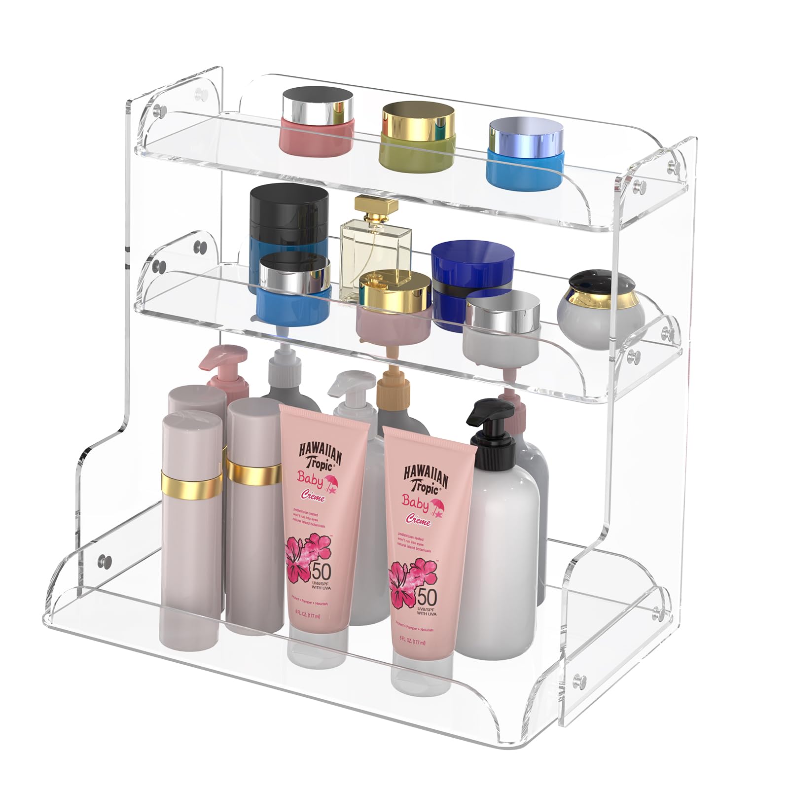 VAEHOLD 3-Tier Acrylic Bathroom Organizer - Vanity, Perfume, Spice Rack, Makeup Storage Shelf for Bathroom, Bedroom, Kitchen, Living Room, and Dressing Table