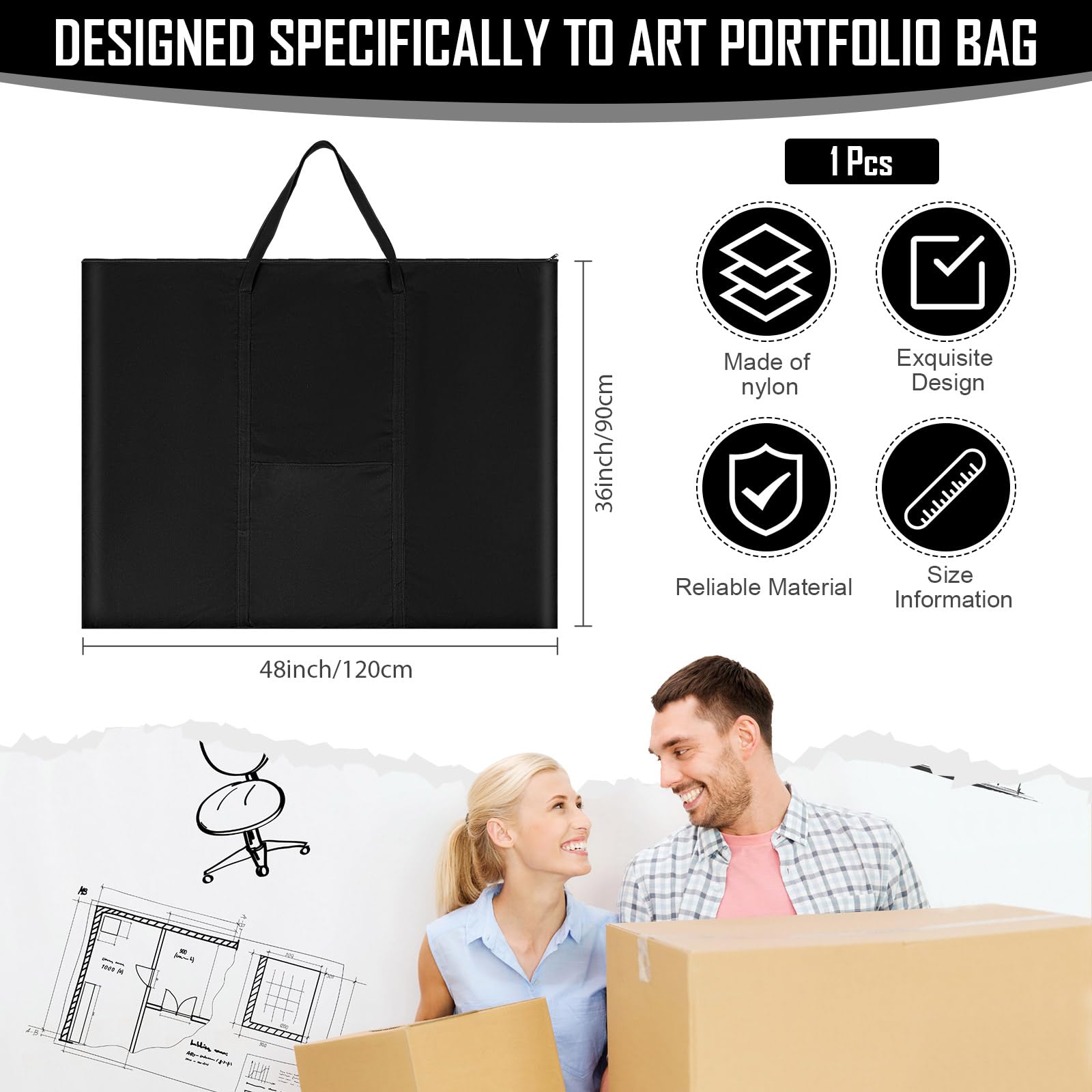 Shinylin Extra Large Art Portfolio Bag with Pocket Handle 48'' x 36'' Waterproof Lightweight Art Portfolio Case Poster Painting Paper Carrying Case Portfolio Folder for Artist Student Art Work