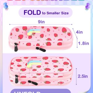 LISEVO Cute Pencil Case - Aesthetic Strawberry Pencil Pouch, Medium Capacity Colorful Pen Bag with Zipper, School Supplies Organizer Stationary Pen Holder for Girls Teens