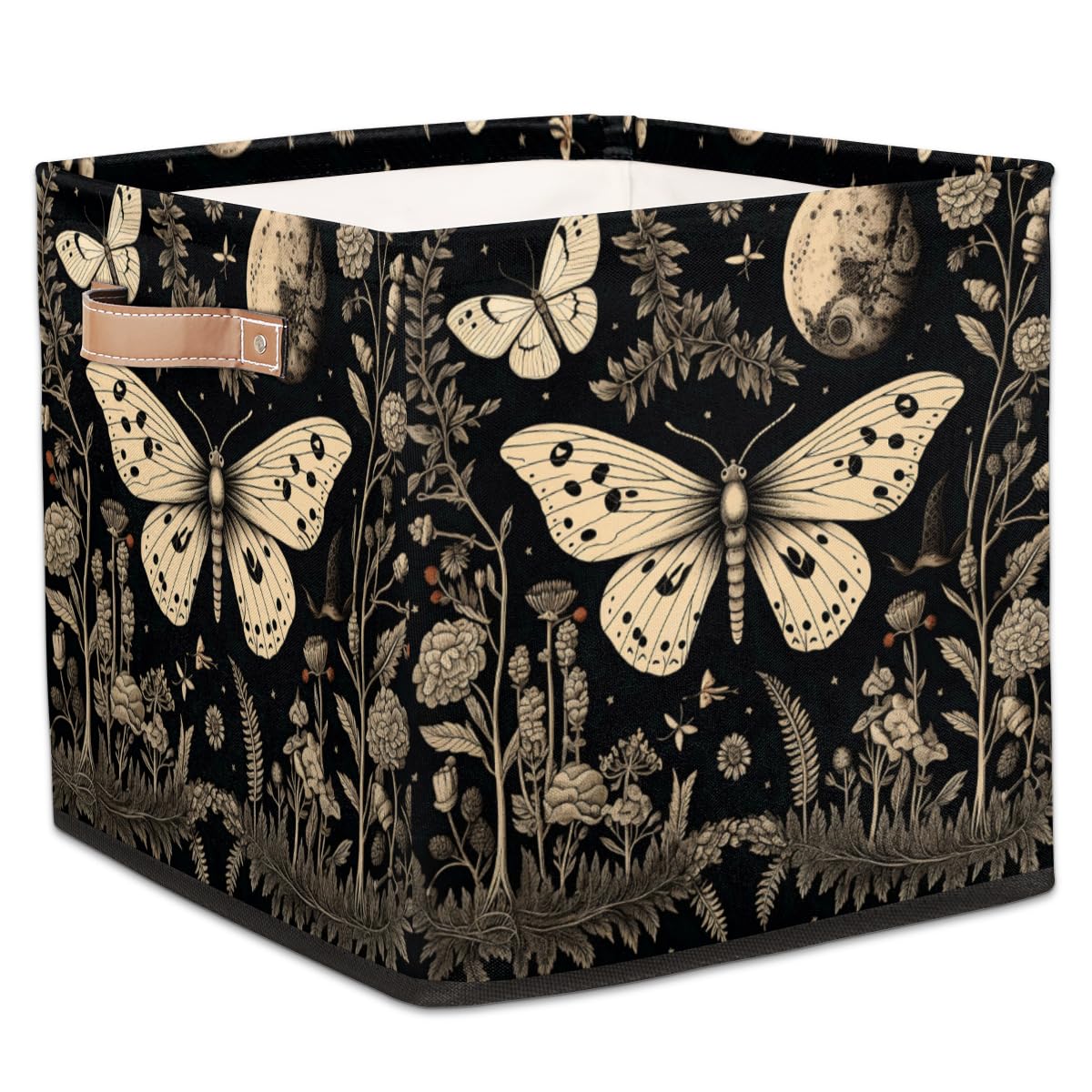 JXDXHCW 13x13 Inch Storage Basket Bin Butterfly Leaves Gothic Print Polyester Cloth Storage Cube Box Toys Clothes Towels Organizer for Kids Room Bedroom Shelves Pantry