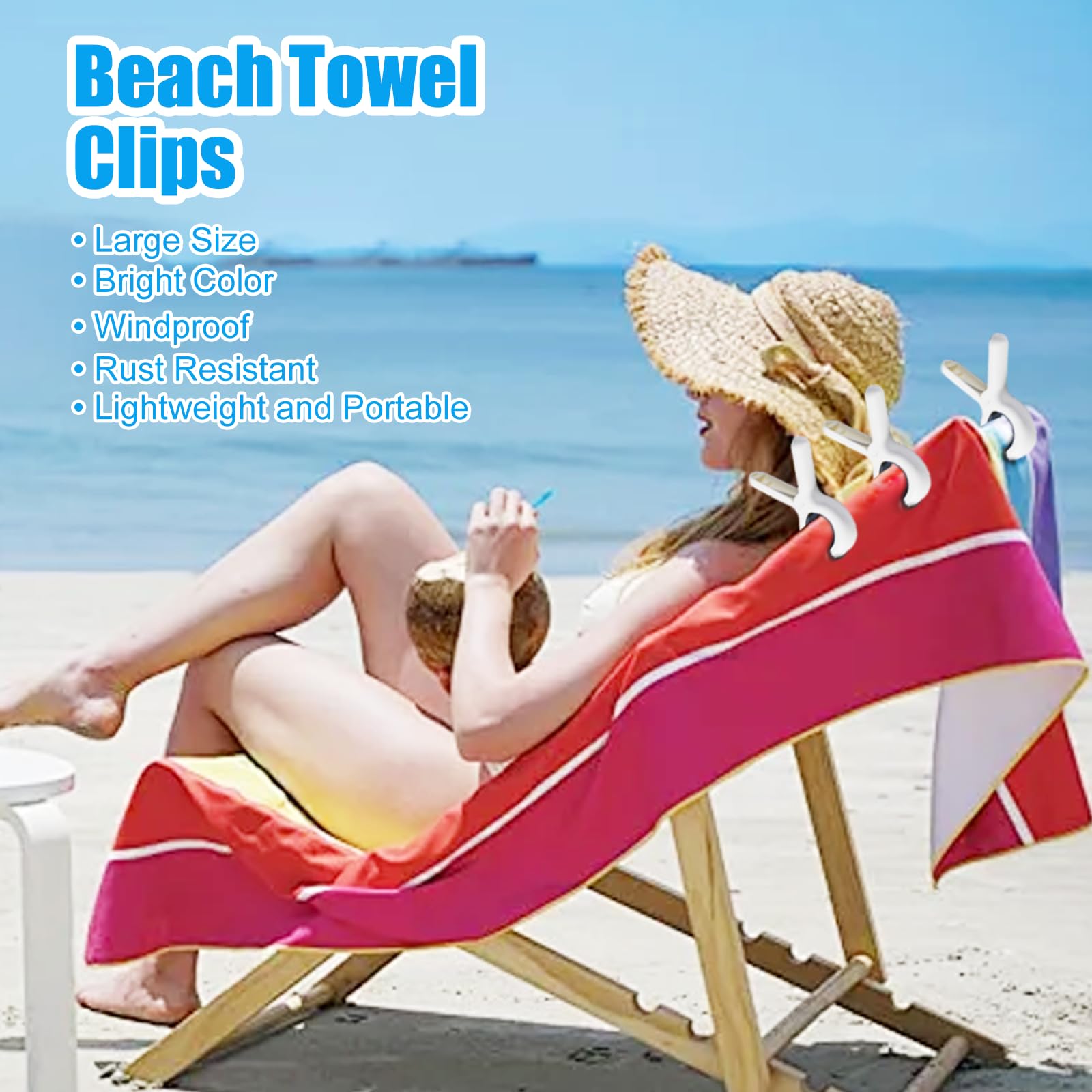 BHOYF Jumbo Clips Set - 10 Pack of Large 5 Inch White Plastic Clothespins for Beach Towels, Chairs, and Clothes - Outdoor Laundry Clips for Pool, Boat, Cruise, and Travel