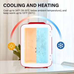 HealSmart Portable Mini Fridge, 4 Liter 6 Can Cooler and Warmer Compact Refrigerators 100% Freon-Free & Eco Friendly, 4L, Red