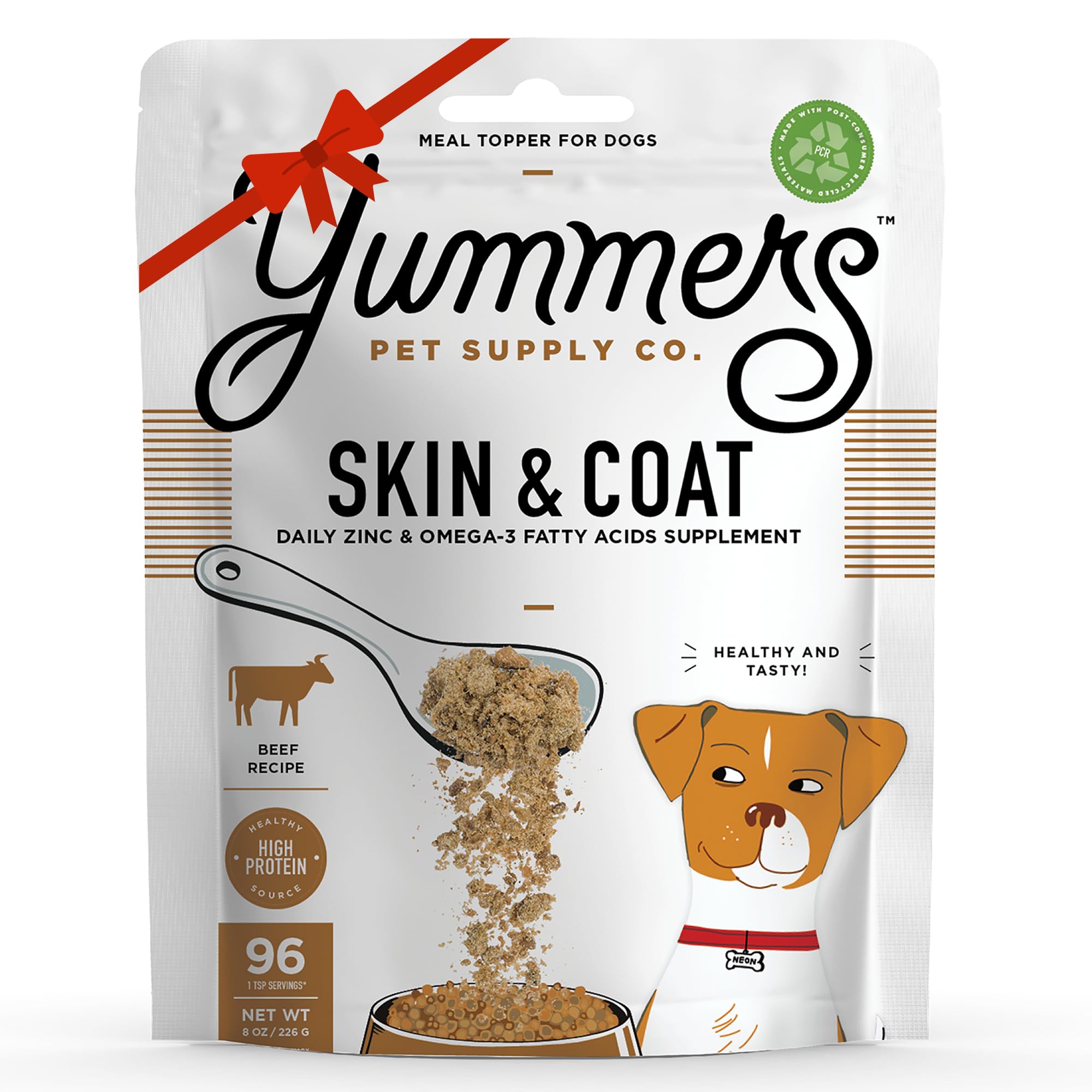 Yummers Skin & Coat, Zinc & Omega-3 Fatty Acids Supplement, Beef Recipe, 8 oz. - Dog Food Supplement Toppers - Dog Food Topper for Heart Health - Dog Food Topping Supplement - Yummers Dog Food Topper