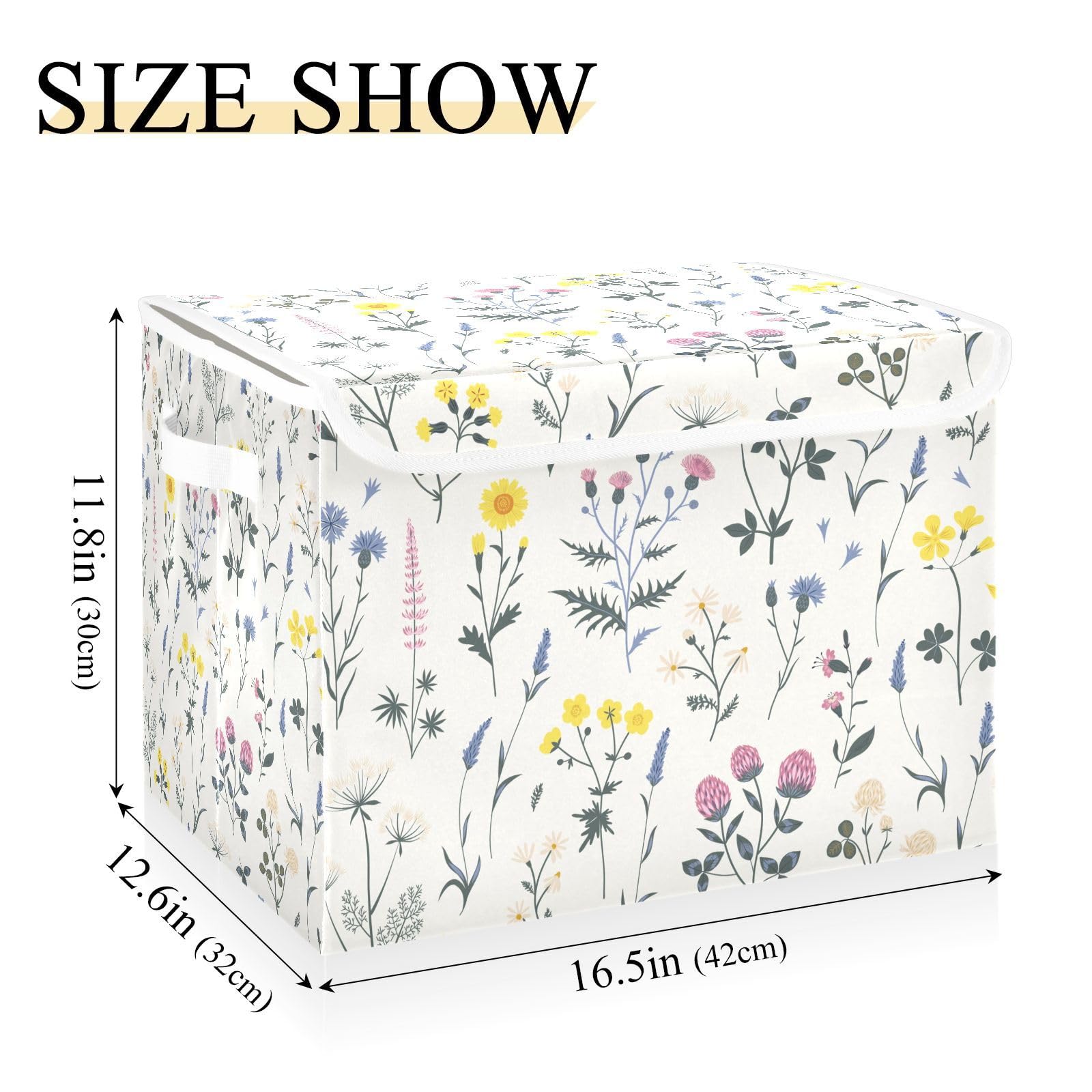 MFTJYO Wildflowers Sunflower Tropical Plants Storage Bin with Lid Foldable Storage Box Washable Fabric Storage Cubes Bin Organizer Basket Closet for Home Bedroom Closet Nursery Office