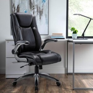 COLAMY Executive Office Ergonomic Chair with Thick Bonded Leather, Flip-up Armrests, High Back Adjustable Height and Tilt for Working, Study, Gaming