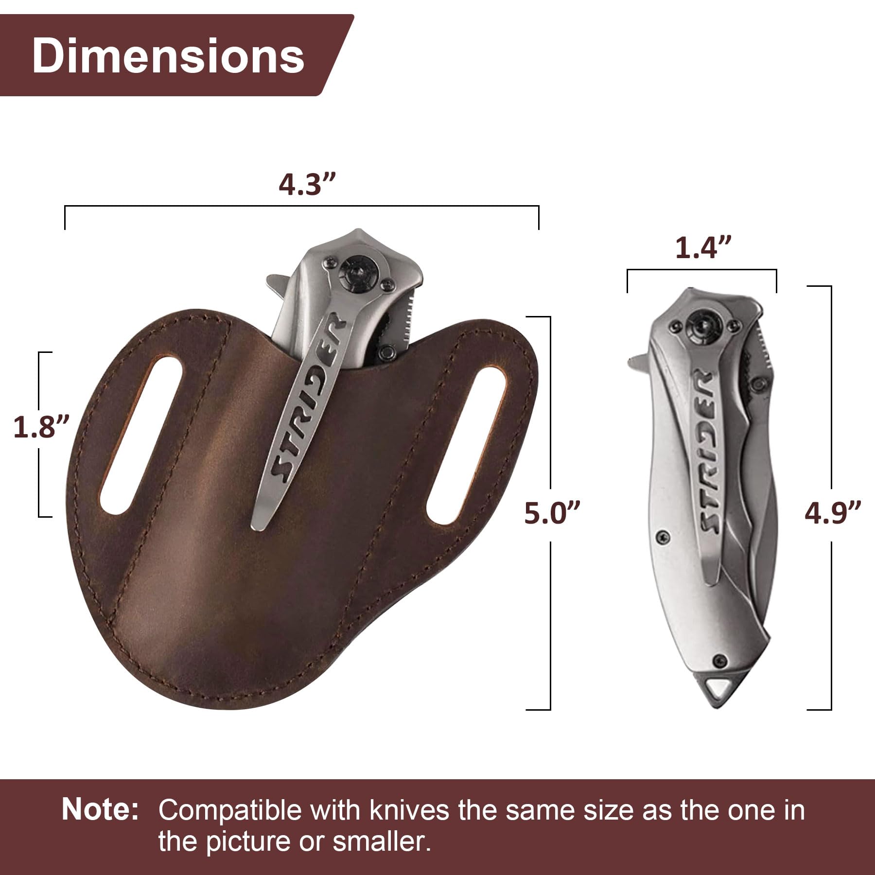 MUZZIOU Handmade Leather Pocket Knife Sheath, Folding Knife Sheath Compact Draw Knife Holster Inner diameter length 4.9" for Folding Knife Tool