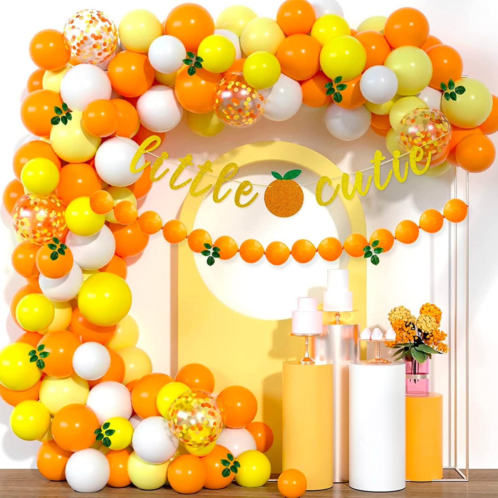 RUBFAC 154pcs Yellow Balloon Garland Different Sizes 18 12 10 5 Inches for Orange Balloons Garland Arch, Little Cutie Baby Shower Decor, Tangerine Theme Birthday Graduation Wedding Party Decorations