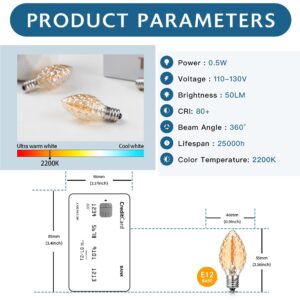 Hcnew C7 LED Night Light Bulbs 0.5W,C7 E12 Candelabra Candle Amber Night Light Bulbs 2200K Equivalent 4W 7W Incandescent Salt Lamp Mini Light Bulbs Chandelier Christmas Lights Diamond Shaped,6 Pack